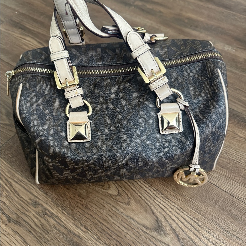 Michael Kors Black and Gold Satchel with Signature Design